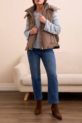 Tribal Quilted Hooded Vest- Fossil
