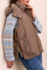 Tribal Quilted Hooded Vest- Fossil