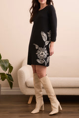 Tribal Floral Intarsia Sweater Dress