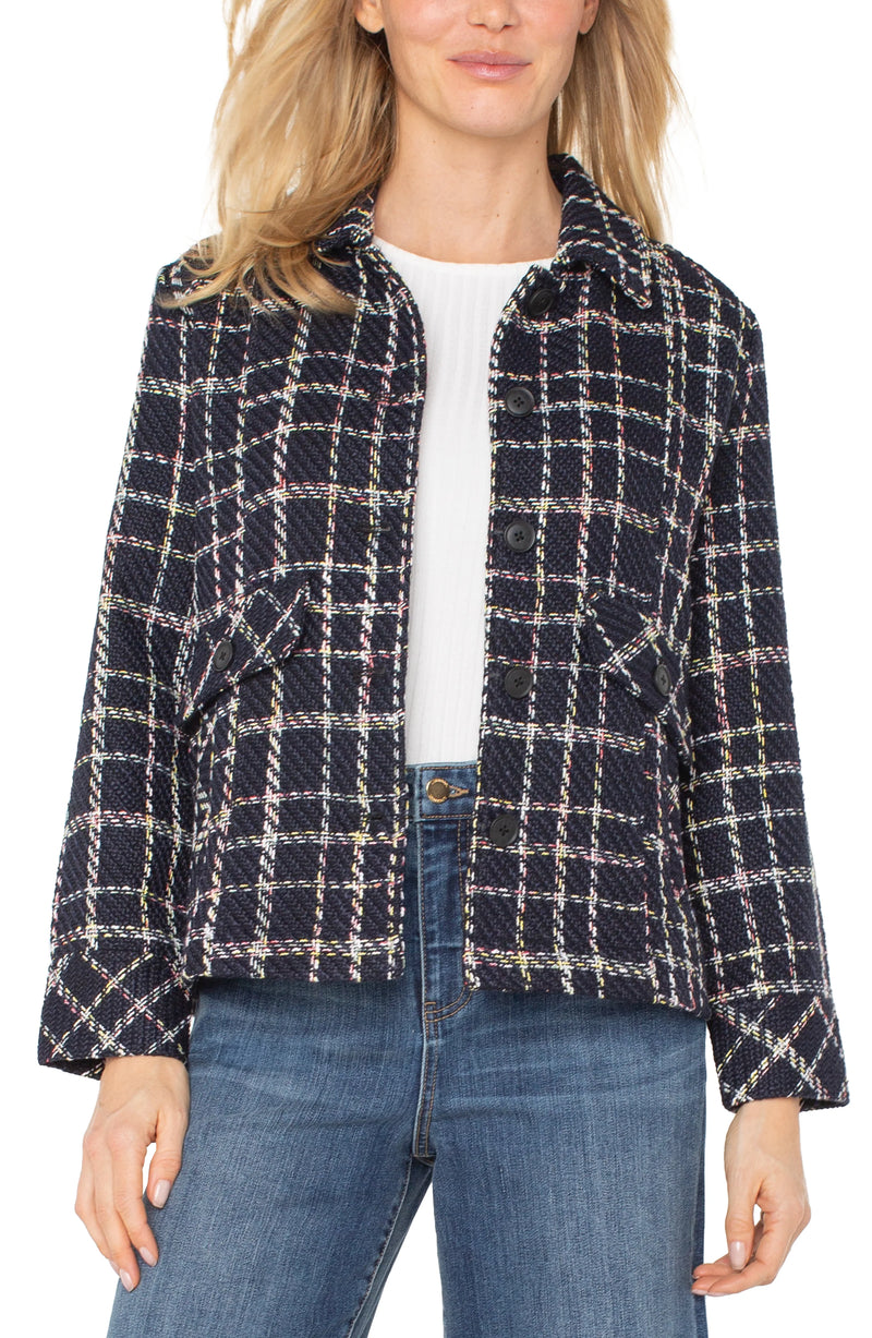 Liverpool Pleat Back Plaid Jacket