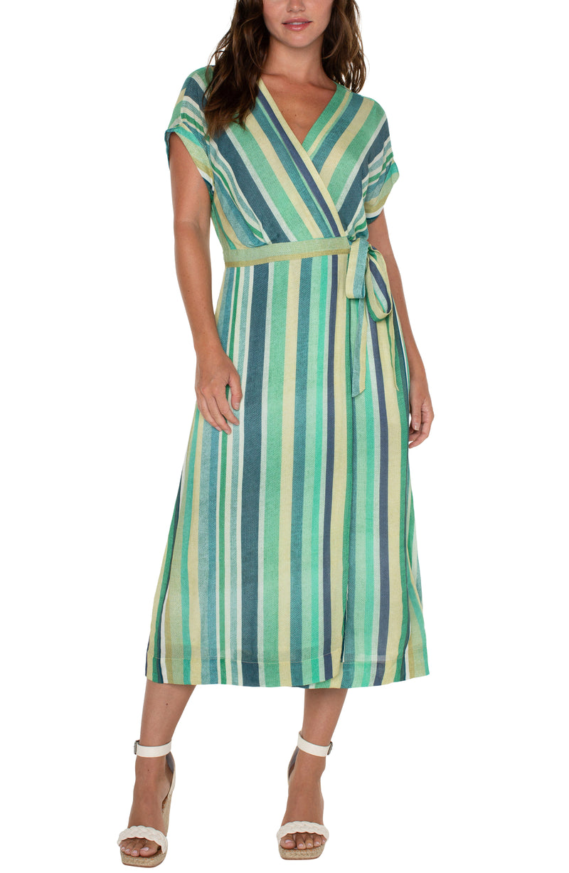 Liverpool Multi Stripe Midi Wrap Dress