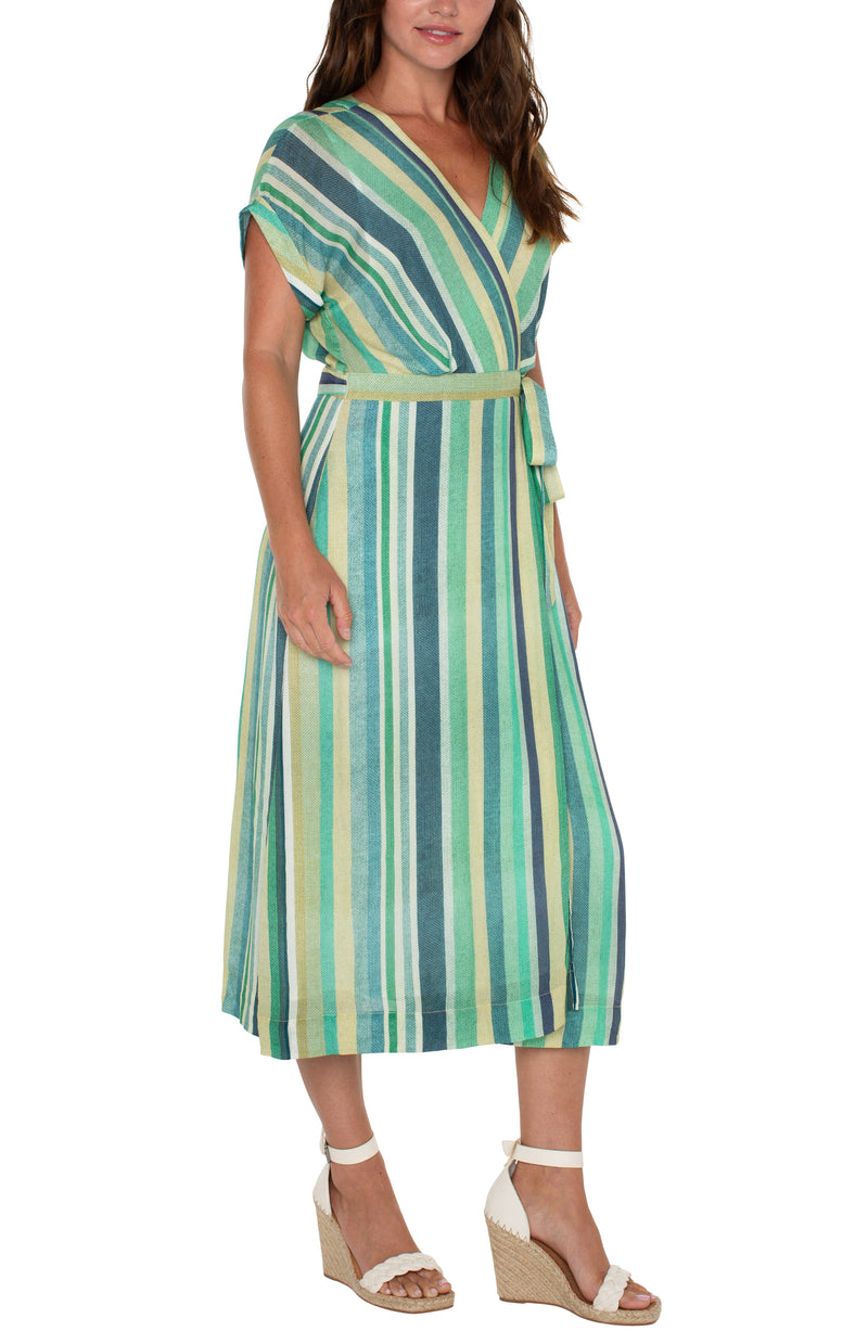 Liverpool Multi Stripe Midi Wrap Dress