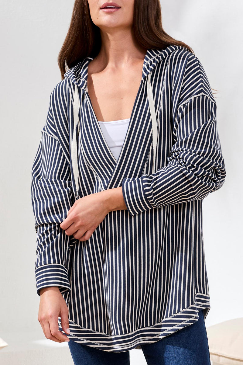 Tribal Striped Hoodie With Curved Hem
