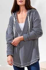 Tribal Striped Hoodie With Curved Hem