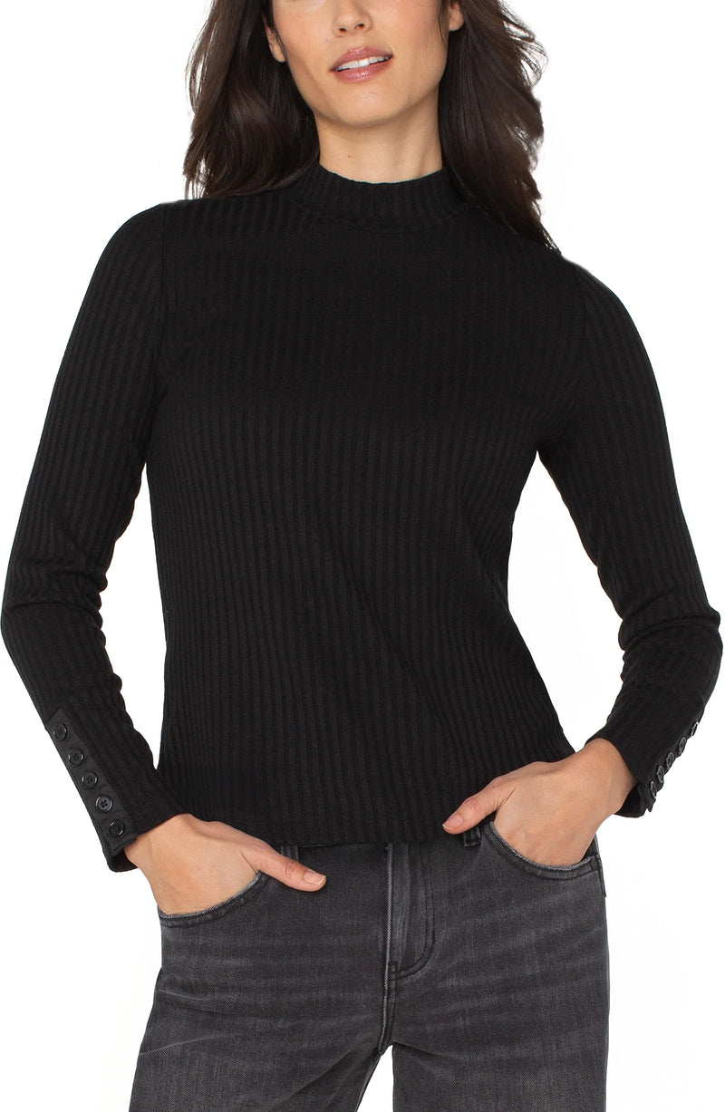 Liverpool Ribbed Mock With Button Cuff- Multiple Colors