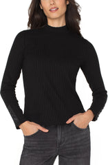 Liverpool Ribbed Mock With Button Cuff- Multiple Colors