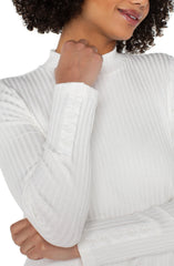 Liverpool Ribbed Mock With Button Cuff- Multiple Colors