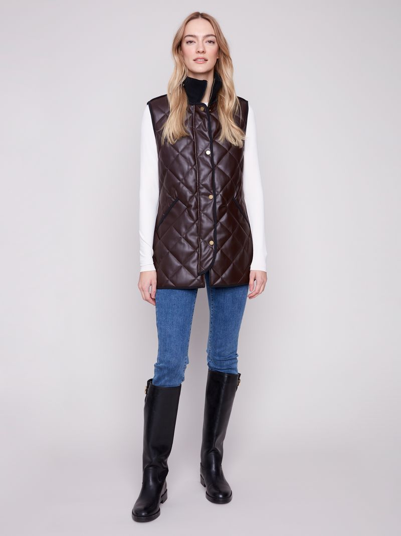 Charlie B. Mocha Quilted Faux Leather Vest