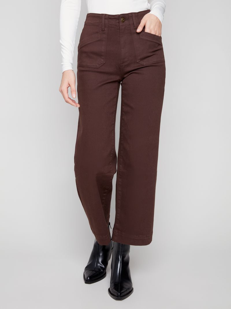 Charlie B. Mocha Cropped Wide Leg Twill
