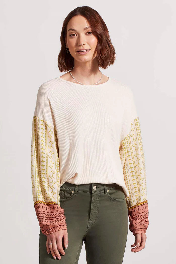 Tribal Combo Print Waffle Knit Top