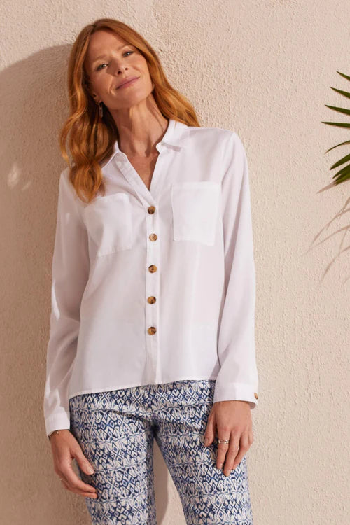 Tribal White Button-Front Blouse