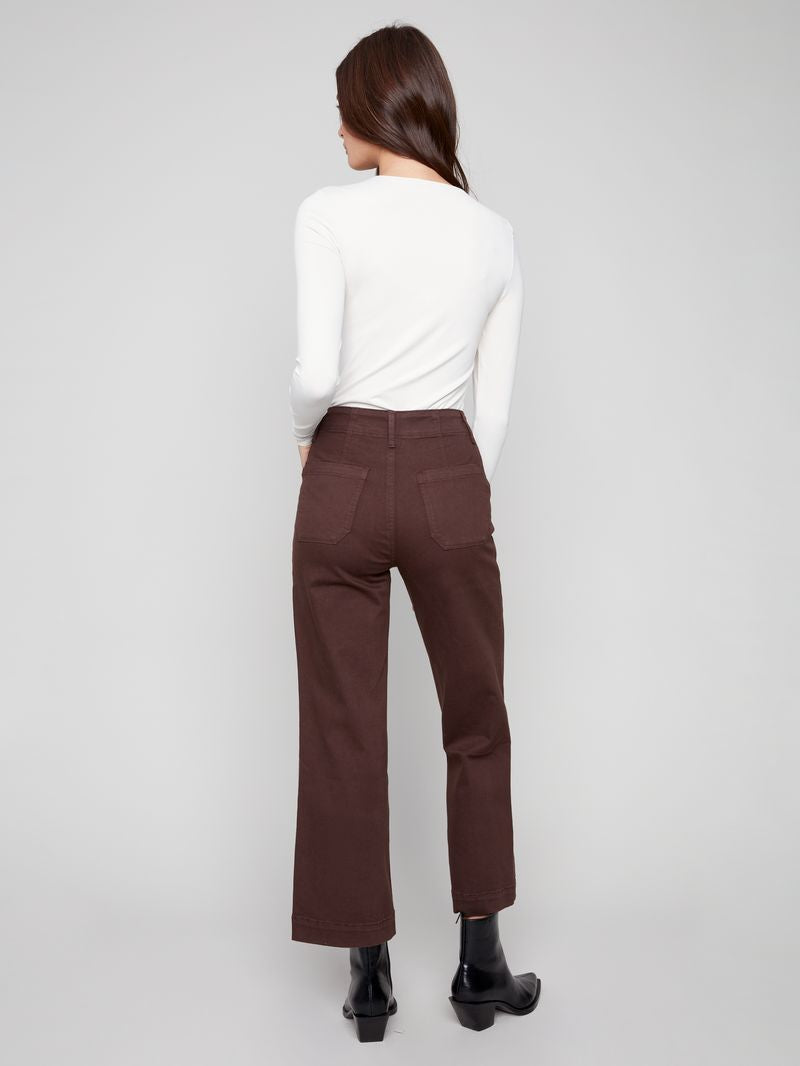 Charlie B. Mocha Cropped Wide Leg Twill